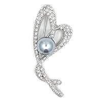Big Heart Grey Pearl Embellishments Rhinestones Wedding Party Corsage Brooches Pins