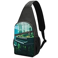 Piano Print Crossbody Sling Backpack Adjustable Straps Chest Bag for Hiking Traveling Outdoors