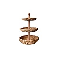 3-Tier Knited Rattan Wicker Serving Standing Trays, Rustic Tiered Serving Stands for Picnics, Kitchen, Serving Stands for Food Storage, Fruit and Dessert Holder