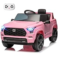 Licensed Toyota Sequoia 12V Li-ion Battery Kids Ride on Car Toys 2 hrs Charge 120 mins Playtime Spacious Seat Remote Control Music Player 4 Wheels Suspension Truck Gift for Boys Girls-Pink