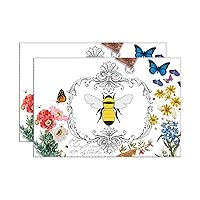 Table Mats Set of 2 Vintage Bee Honey Butterfly Floral Place Mats 30x45 Cm Placemats for Dining Table Oxford Fabric Dining Room Placemats Heat Resistant Stain Resistant Easy to Clean