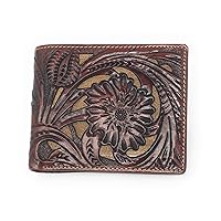Western Genuine Tooled Leather Laser Cut Men's Bifold Short Wallet in 8 Colors (Brown/Coffee)