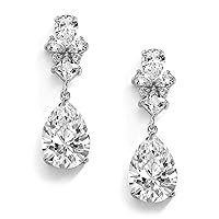 Mariell Platinum Plated Cubic Zirconia Teardrop Pear-Shaped Dangle and Drop Earrings for Bridal & Wedding