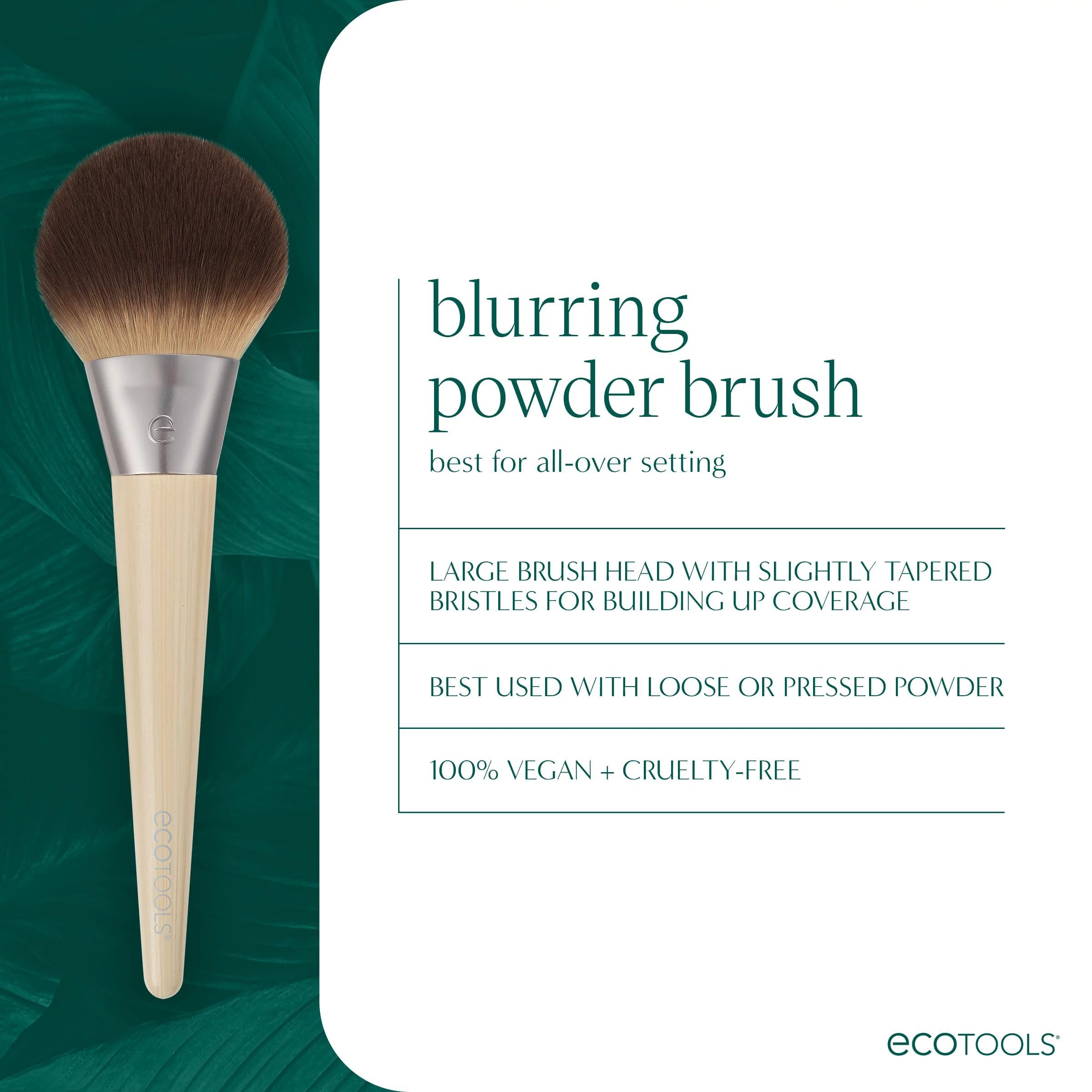 EcoTools Blurring Powder Makeup Brush, For Loose & Pressed Powder, Large Makeup Brush For All-Over Application, Fluffy, Synthetic Bristles, Eco Friendly, Cruelty-Free, & Vegan, 1 Count