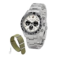 Watch for Men 41mm Panda Chronograph VS75A Solar Quartz, with Replacement 20mm Nylon Watch Strap for Men & Women
