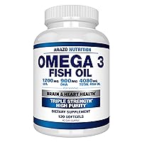 Arazo Nutrition Omega 3 Fish Oil 4,080mg - High EPA 1200mg + DHA 900mg Triple Strength Burpless Softgels (120 Soft Gels)