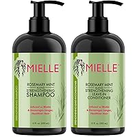 Mielle Organics Rosemary Mint Strengthening Shampoo and Leave-In Conditioner Infused with Biotin, Cleanses and Helps Strengthen Weak and Brittle Hair, 12 Ounces