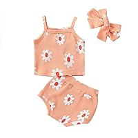 Murnouche Newborn Baby Girl Summer Clothes Sleeveless Floral Top Ribbed Shorts Boho Outfit Set