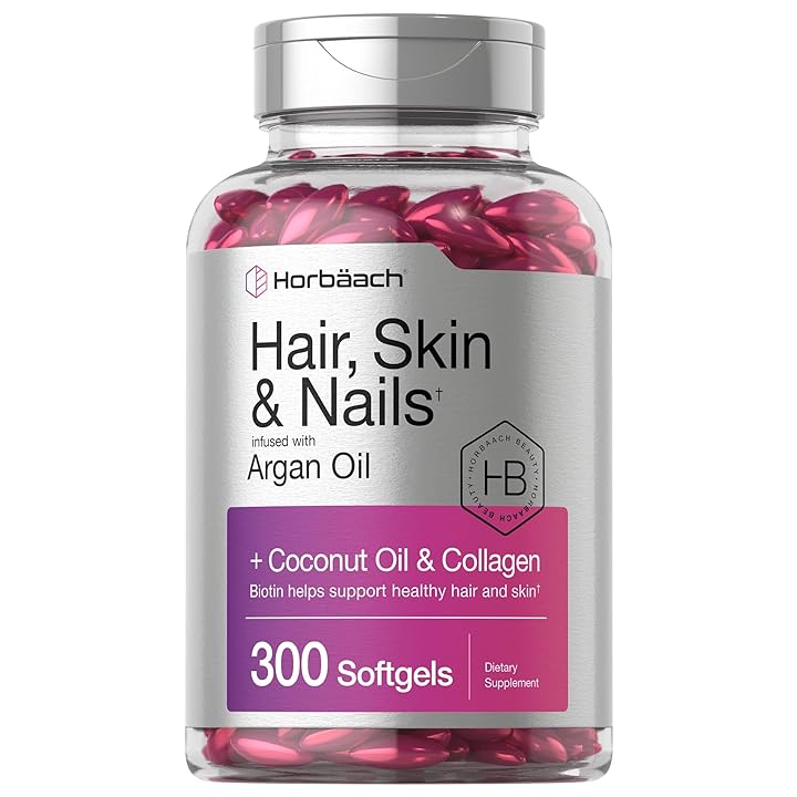 Mua Hair Skin and Nails Vitamins | 300 Softgels | with Biotin and Collagen  | Infused with Argan Oil and Coconut Oil | Non-GMO, Gluten Free Supplement  | by Horbaach trên Amazon Mỹ chính hãng 2023 | Fado