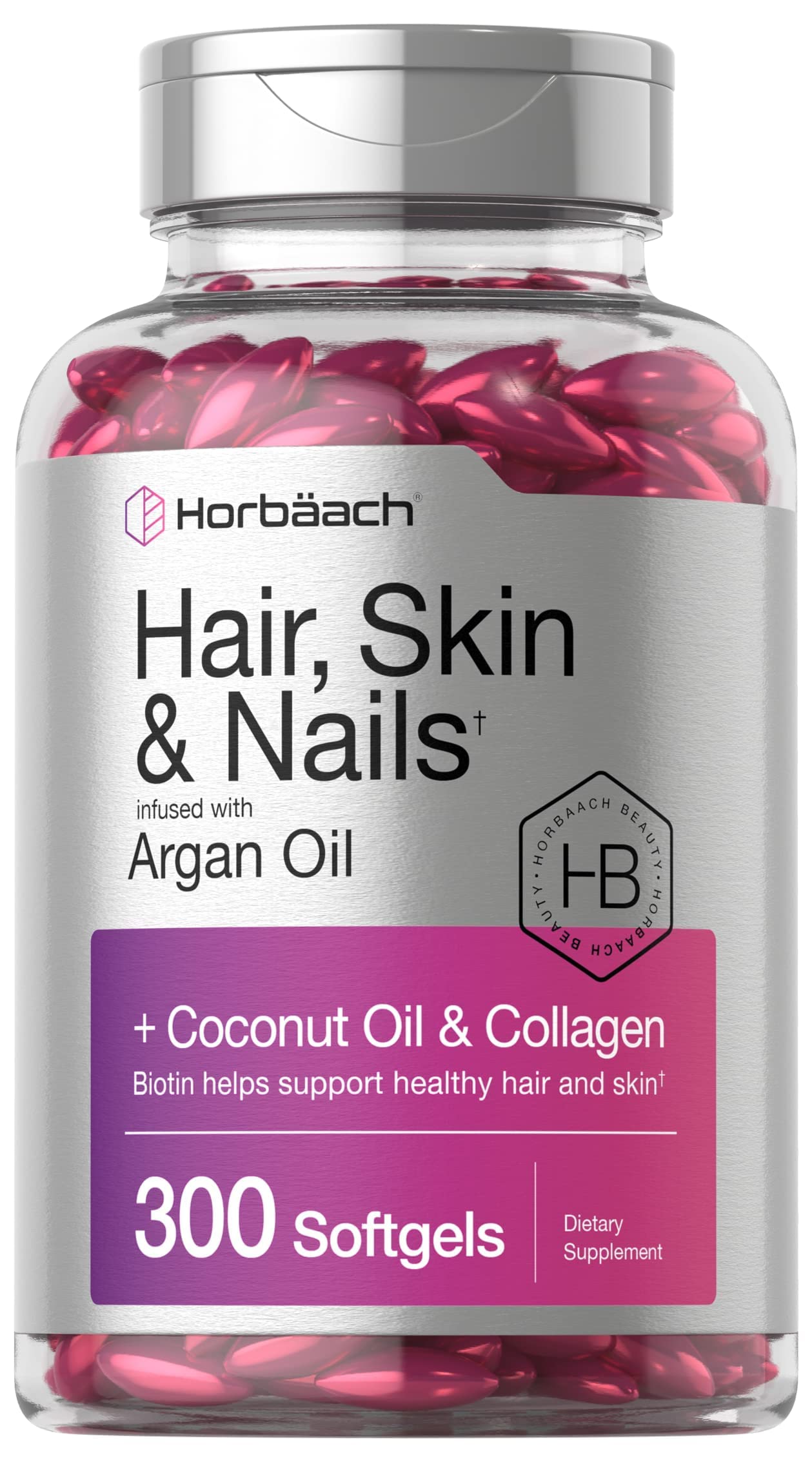 Mua Hair Skin and Nails Vitamins | 300 Softgels | with Biotin and Collagen  | Infused with Argan Oil and Coconut Oil | Non-GMO, Gluten Free Supplement  | by Horbaach trên Amazon Mỹ chính hãng 2023 | Fado