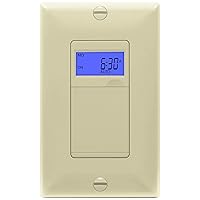 Enerlites 7 Days Digital in-Wall Programmable Timer Switch for Lights, Fans, and Motors, Single Pole, Neutral Wire Required, 7-Day 18 ON/Off Timer Settings, with Blue Backlight, HET01, Ivory