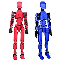 3D Printed T13 Action Figure Stick Bot Desk Robot 3D Toys Multi-Jointed Movable Desktop Decoration for Kids Boys Girls (Red and Blue)