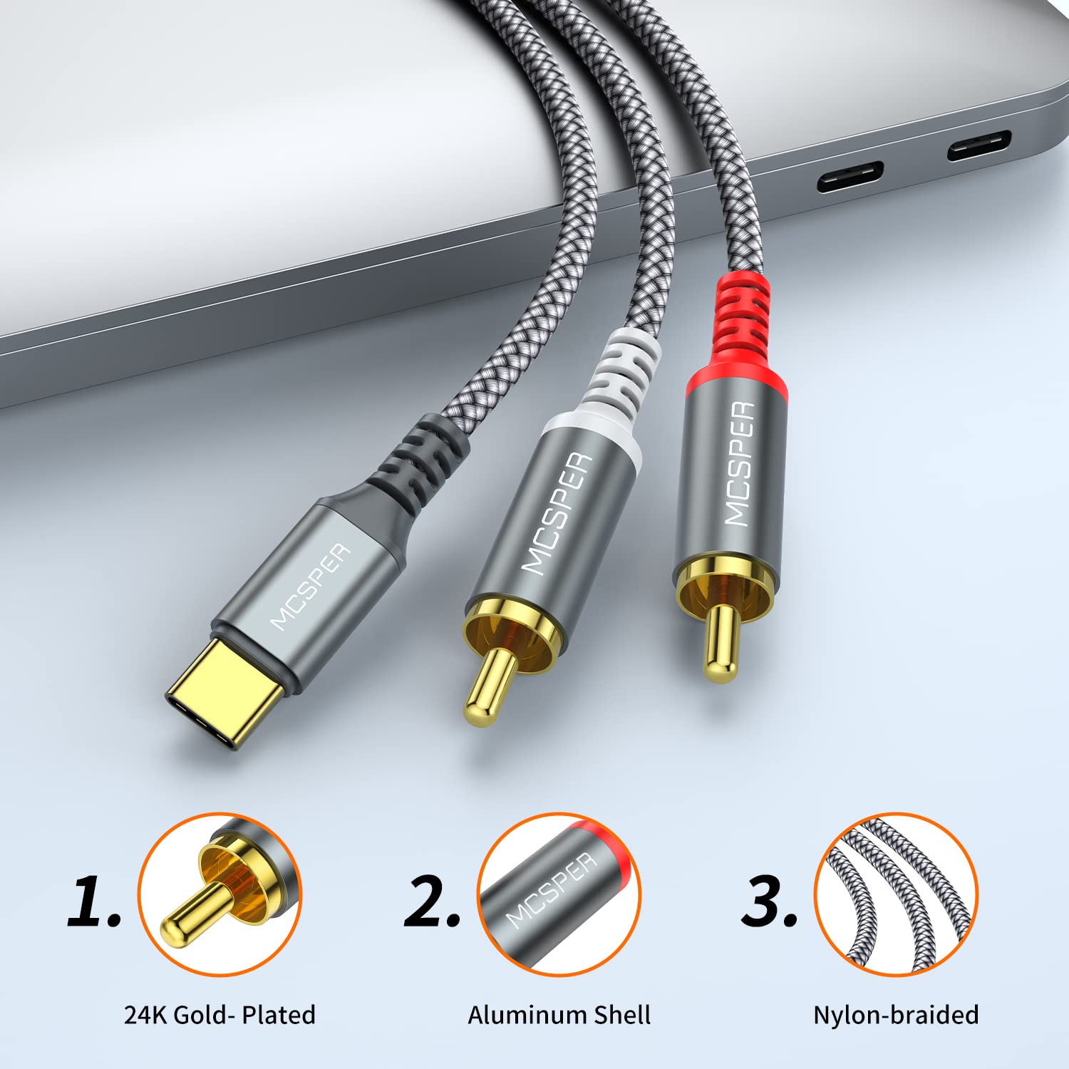 USB C to 2 RCA Audio Cable, 6.6 Ft Type-C to RCA Male to Male Y RCA Splitter, 2RCA Jack USB-C Audio Cable for Phone,Tablet, Home Theater, DVD, Amplifier, Speaker, Car Stereo Samsung Galaxy S23/S22/S21