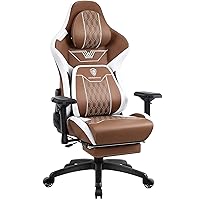 Dowinx Gaming Chair with 4D Armrests, Ergonomic Gamer Chair with Footrest, Office Chair, PU Leather, Comfortable Lumbar Support, Large and High, Gaming Chair, 180 kg, Brown