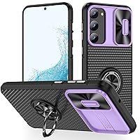 Compitable with Samsung Galaxy S23 Case with Magnetic Ring Holder [Slide Camera Protection & Military Grade Drop Tested] Flexible Silicone Shockproof Kickstand Case for Galaxy S23 Black/Purple