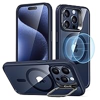 ESR for iPhone 15 Pro Case, Compatible with MagSafe, Military-Grade Protective Case, Built-in Stash Stand Phone Case, Scratch-Resistant Back Cover, Classic Series, Clear Dark Blue