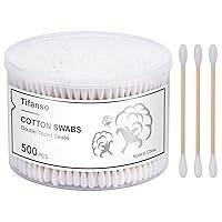 tifanso 500 Count Cotton Swabs, Natural Double Round Cotton Tip Cotton Buds with Strong Wooden Sticks for Ears, Cruelty-Free Ear Swabs, Wooden Cotton Sticks with Storage Box