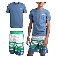 Reebok Boys' Rashguard Set - UPF 50+ Short Sleeve Sun Shirt and Bathing Suit Boardshorts - Swimwear Set for Boys (4-12)