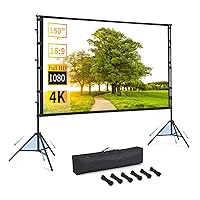 Portable Projector Screen with Stand, 150 inch 16:9, Outdoor Projector Screen, Foldable, Ironable and Washable, Front and Rear Projection Screen, Idea for Home Cinema, Business, Backyard Party.