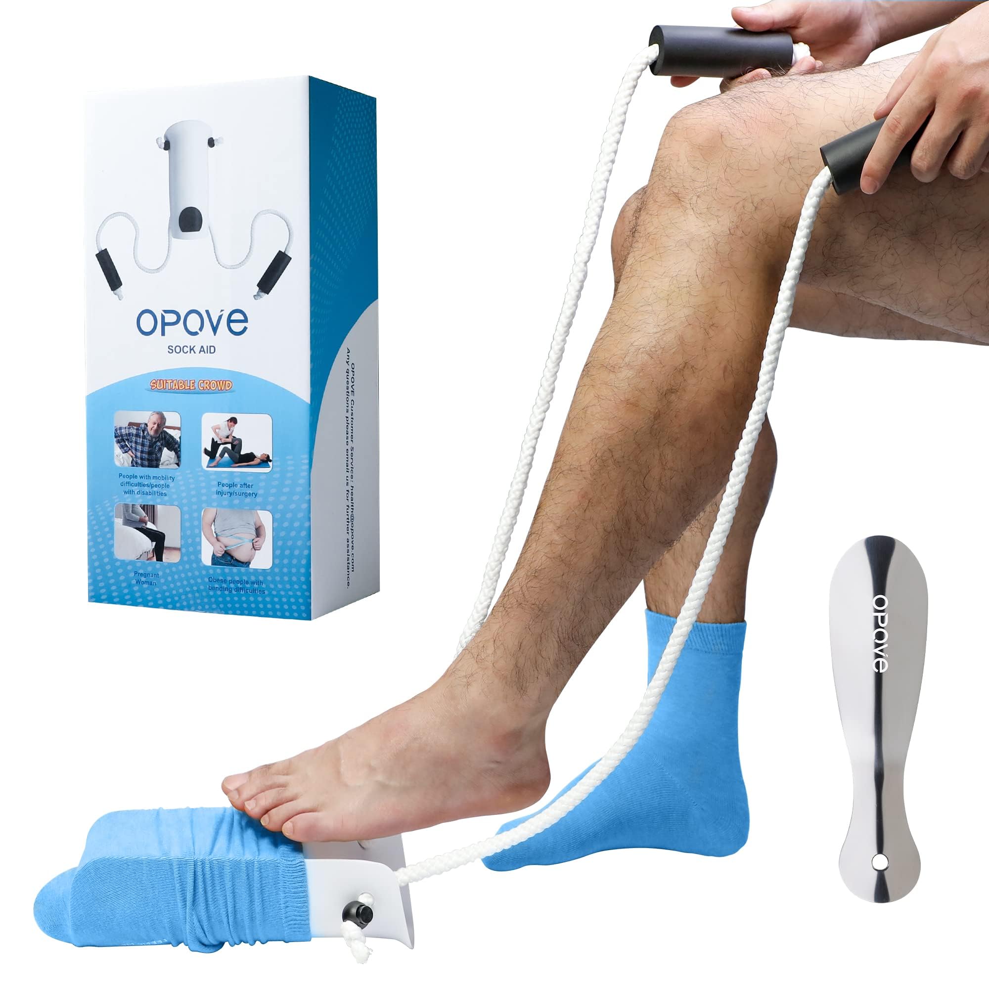 Opove Sock Aid and Shoe Horn, Premium Socks Helper with Foam Handles and 31