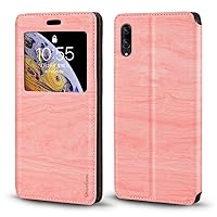 Vivo X23 Case, Wood Grain Leather Case with Card Holder and Window, Magnetic Flip Cover for Vivo X23 Symphony