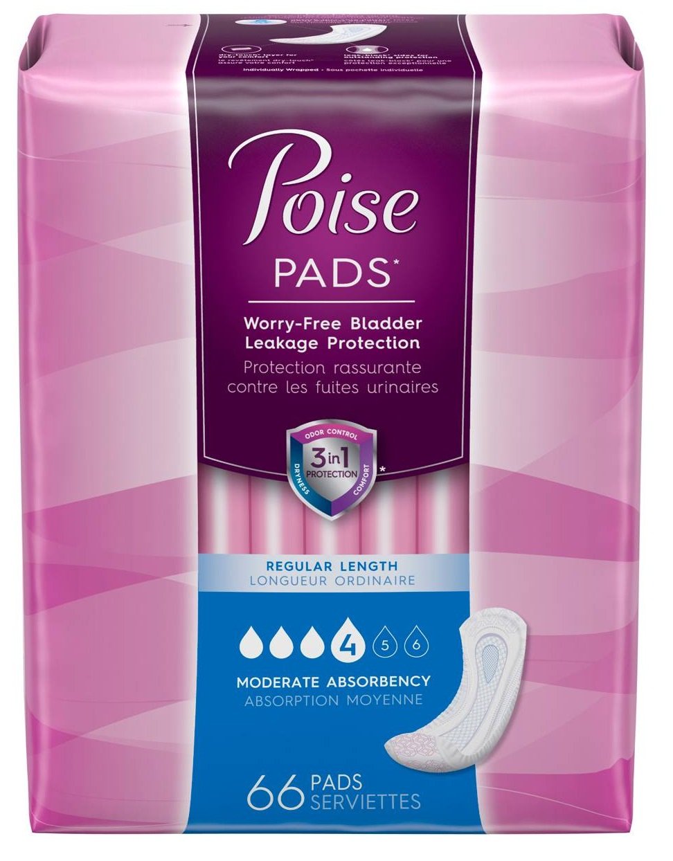 Poise Pad, Moderate Absorbency, Regular, 66ct - 3 Pack