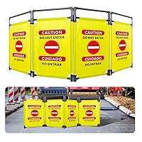 4 Panels Safety Barricade, 7.8FT Removable Foldable Security Gates Barrier with Heavy Duty PVC Frame, Bilingual Bold Font and Graphics Easier to Identify, Barricade for Indoor and Outdoor Use(Yellow)