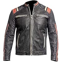 Black Leather Jacket Mens - Cafe Racer Real Lambskin Mens Distressed Motorcycle Jacket