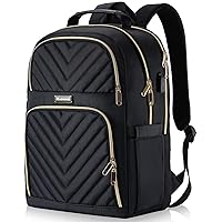 Travel Laptop/School Backpack for Teens, 15.6 Inch Quilted Work Backpack Purse with USB Charging Port, Large Anti-theft Bookbags for Student Teacher, Casual Daypacks for Women Men,Black