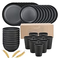 Plates and Bowls Sets for 8, 32-Piece Kitchen Dinnerware Set for 8 Tableware Wheat Straw Dinner Plates, Dessert Plates, Bowls and Cups, Dishes Set for Home Parties Camping - Black