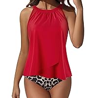 SUUKSESS Women Tummy Control Tankini Bathing Suit Ruffle High Waisted Swimsuit