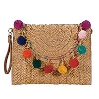 YYW Straw Handbag Straw Clutch Straw Shoulder Bag for Women Summer Beach Cruising Envelope Clutch Raffia Bag