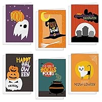 Spooky Halloween Cards / 12 Holiday Greeting Cards With White Envelopes Set / 6 Autumn Designs / 5