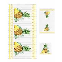 Pineapple Bath Towels Set of 3 with Bath Towel Hand Towel Washcloth, Watercolor Summer Pineapple Fruits Towel Sets for Bathroom/Kitchen/Beach, Soft Absorbent Luxury Bath Towels