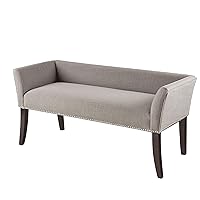 Madison Park Welburn Upholstered Tufted Entryway Accent Bench with Back, Nailhead Trim, and Padded Seat Mid-Century Modern Fabric Ottoman for Bedroom, 49.5