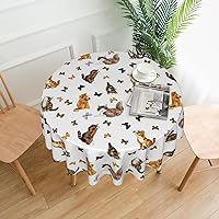 Cat Butterfly Print Round Tablecloth 60 Inch Table Cloth Circular Table Cover for Dining Kitchen Banquet Dinner