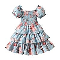 Love Girls Dress Ruffle Trim Round Neck Puff Sleeve Flared A Line Dress Toddler Outfits
