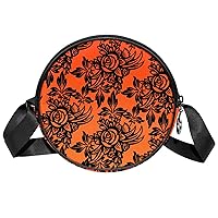 Classy Rose Pattern Crossbody Bag for Women Teen Girls Round Canvas Shoulder Bag Purse Tote Handbag Bag