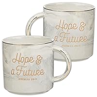 Christian Art Gifts Marble Ceramic Coffee & Tea Mug w/Gold Trim 13 oz Encouraging Bible Verse: Hope & a Future - Jer. 29:11 Lead-Free Novelty Drinkware for Men and Women, White/Gray Swirl
