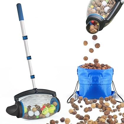 Zozen Nut Gatherer, Walnut Picker Upper Roller - Directly Dump Outlet | Apply to Pinecone, Hickory Nuts, Chestnuts, Buckeyes, Nerf Balls, Golf, Crab Apple Objects 1'' to 2-1/2''; 55 inch, 1.5 Gallon