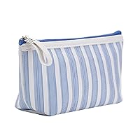Girl's Purse Two Color Striped Zipper Creative Travel Makeup Stick On Wallet for Expandable Phone Case (Blue, One Size)