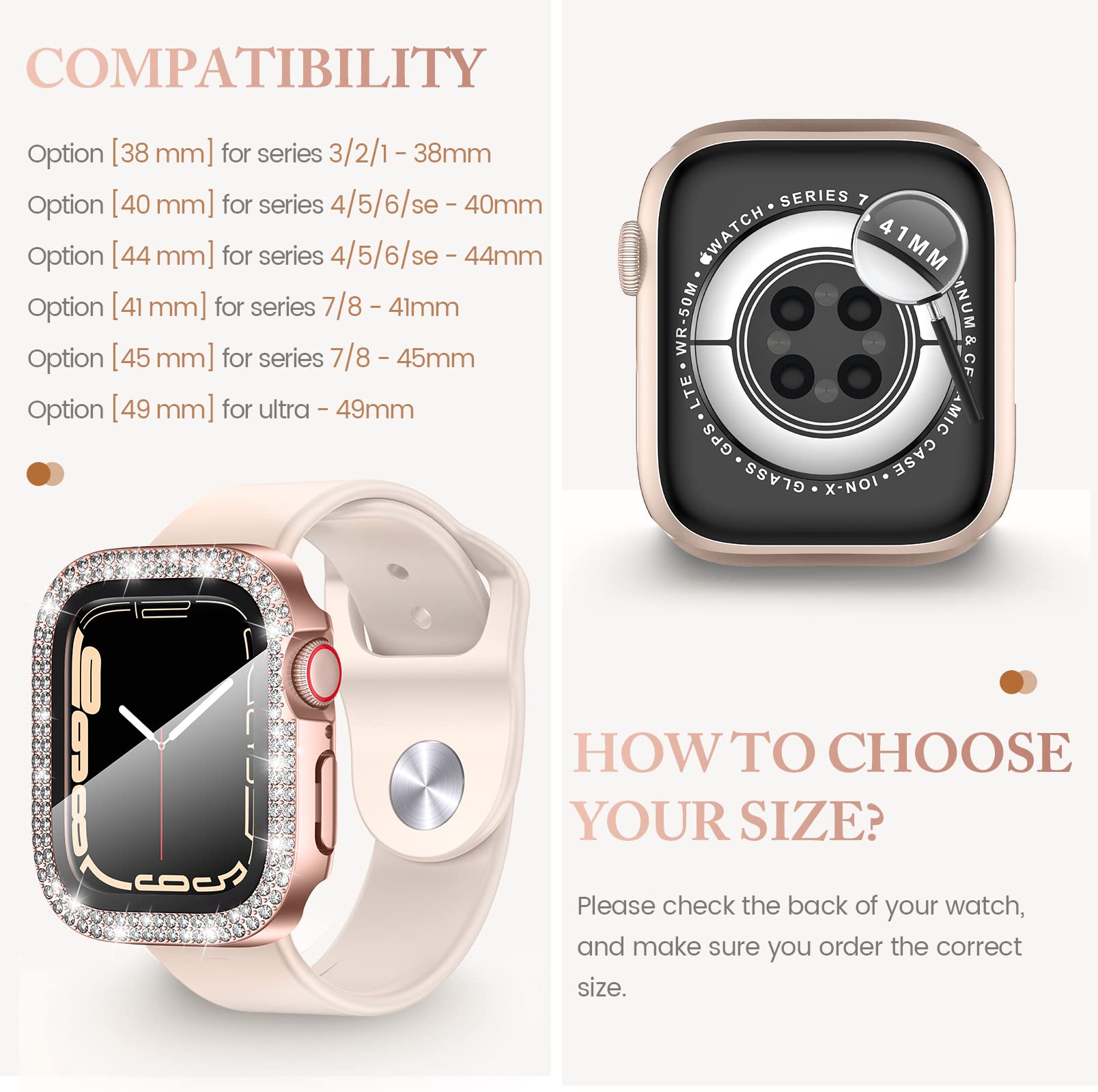 4 Pack Goton for Apple Watch Series 7 & 8 45mm Screen Protector Bling Case, Women Glitter Diamond Rhinestone Face Cover for iWatch Accessories 45mm Red Rose Gold Starlight Black