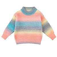 Peacolate 4-10 Years Rainbow Knit Turtleneck Pullover Sweater for Little&Big Girls Flower Sweater for Fall, Winter, Spring(Pink,6-7Years)