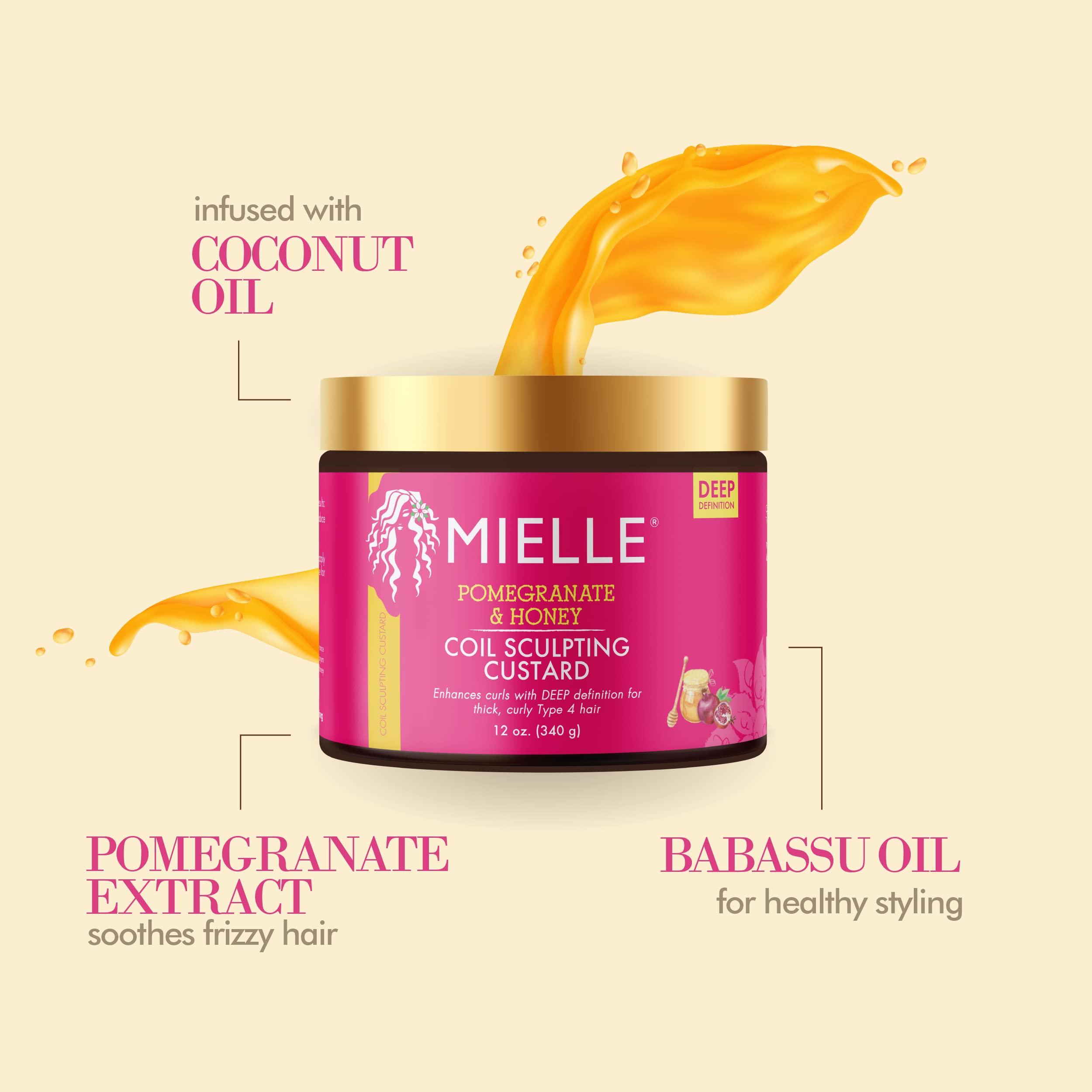Mua Mielle Organics Pomegranate & Honey Sculpting Custard, Natural Styling  Cream Plus Moisture, For Curl, Wave, & Coil Definition, Treatment For  Natural or Relaxed Type 4 Hair, 12-Fluid Ounces trên Amazon Mỹ