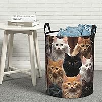 Laundry Basket Waterproof Laundry Hamper With Handles Dirty Clothes Organizer Cat Collection Print Protable Foldable Storage Bin Bag For Living Room Bedroom Playroom