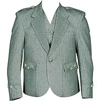 Octal - Scottish Lovat Green Tweed Argyle Kilt Jacket With 5 Button Vest - Premium Quality