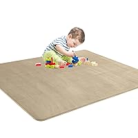 Thick Memory Foam 50x50 Play Mat for Playpen, Super Soft Velvet Portable Baby Playpen Mat for Kids Toddler Crawling and Play, Non-Slip Bottom Playmat, Khaki