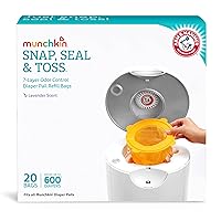 Munchkin® Arm and Hammer Diaper Pail Snap, Seal and Toss Refill Bags, Holds 600 Diapers, White 20 Count