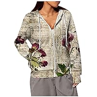Hoodies Y2K Women'S Fashion Print Long Sleeve Coat Pocket Loose Zipper Hooded Sweatshirt Jacket