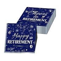 Happy Retirement Napkins 40Pcs-Retirement Party Decorations Sliver and Blue Napkins Disposable Folded Cocktail Napkins Supplies for Men Women